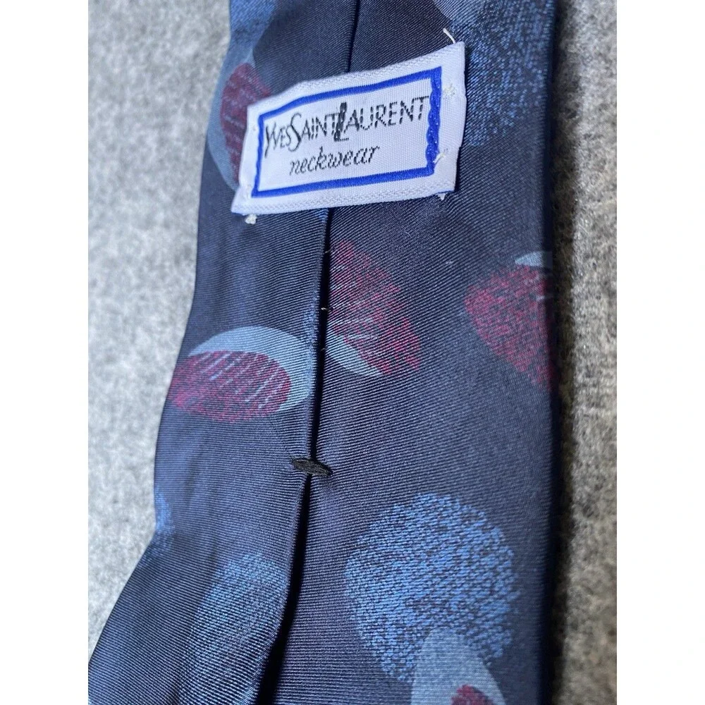 VTG Yves Saint Laurent Navy 100% Silk Necktie USA Abstract Dark Academia 80s 90s